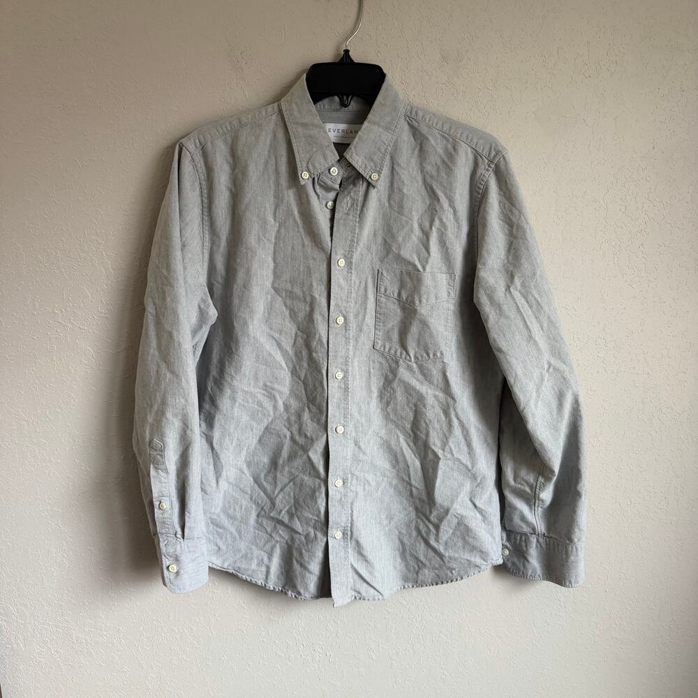 Everlane 100% Cotton Light Gray Long Sleeve Button Front Collared Shirt Mens M